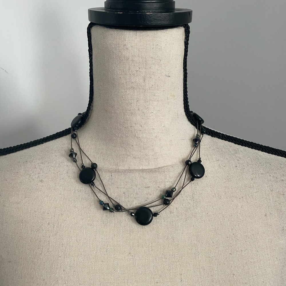 Elegant Black Beaded Layered Necklace Chain Y2K Trendy Chunky Artsy Jewelry